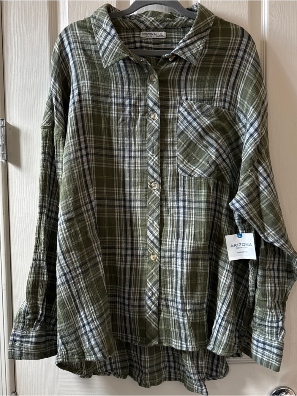Arizona Jean Company | Olive Green Plaid | Button-Up Shirt | Women’s XL | NWT